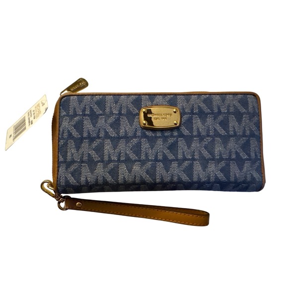 Michael Kors Jet Set Denim Travel Continental Wallet Wristlet NWT - Picture 1 of 5